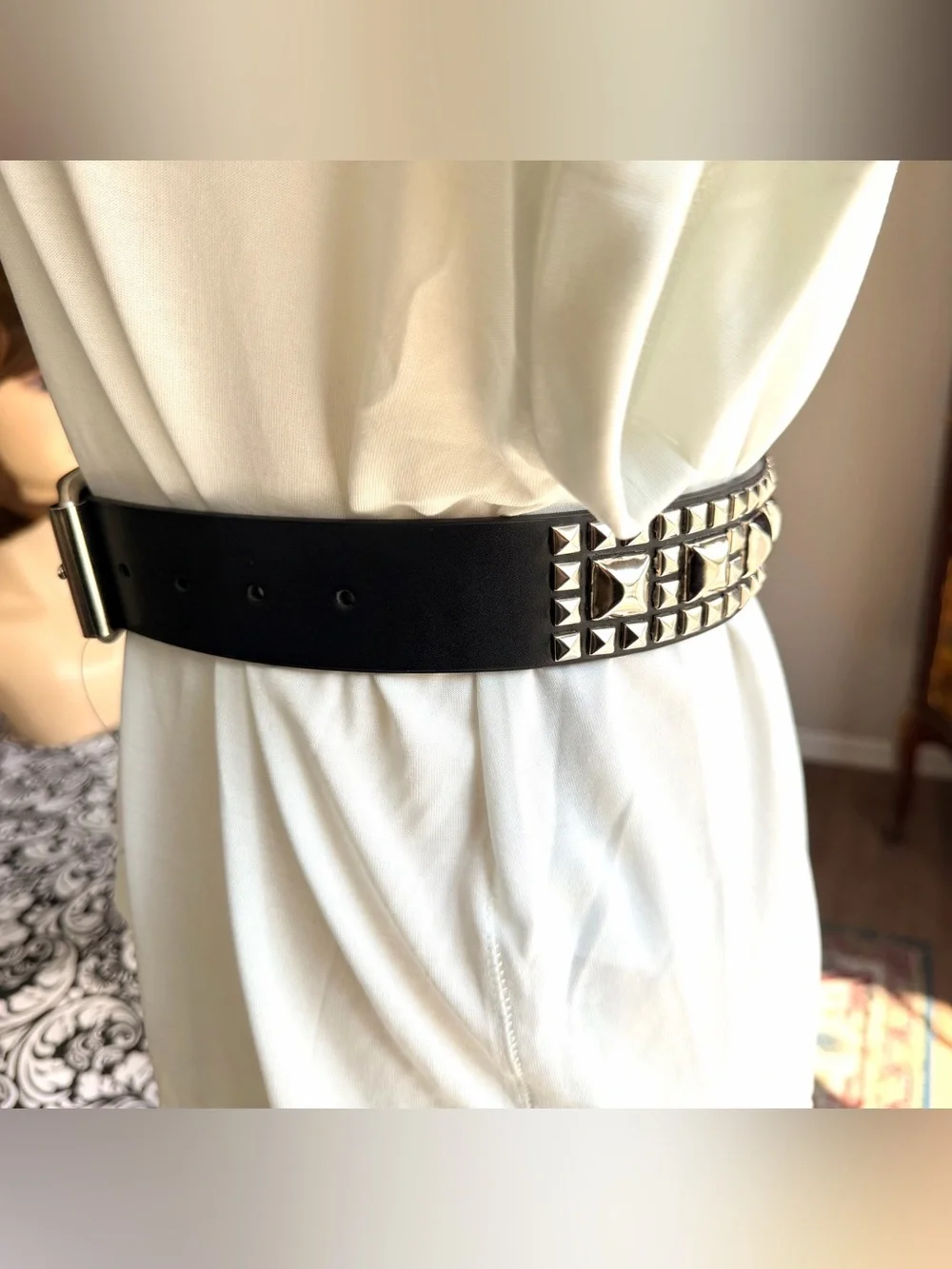 Hot Topic Multi Pyramid Stud Black Belt Silver Tone Studs Size XS NWT Y2K Punk